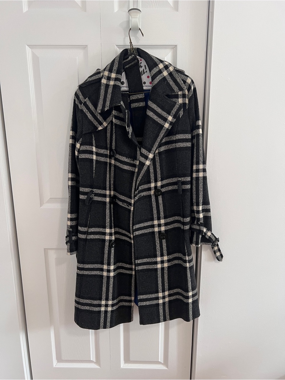 Tommy Hilfiger Wool-Blend Black & White Plaid Coat
